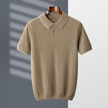 100% Goat Cashmere T-shirt Men's POLO Collar Short Sleeve  Spring and Autumn New Fashion Knitted Pullover Tank Top